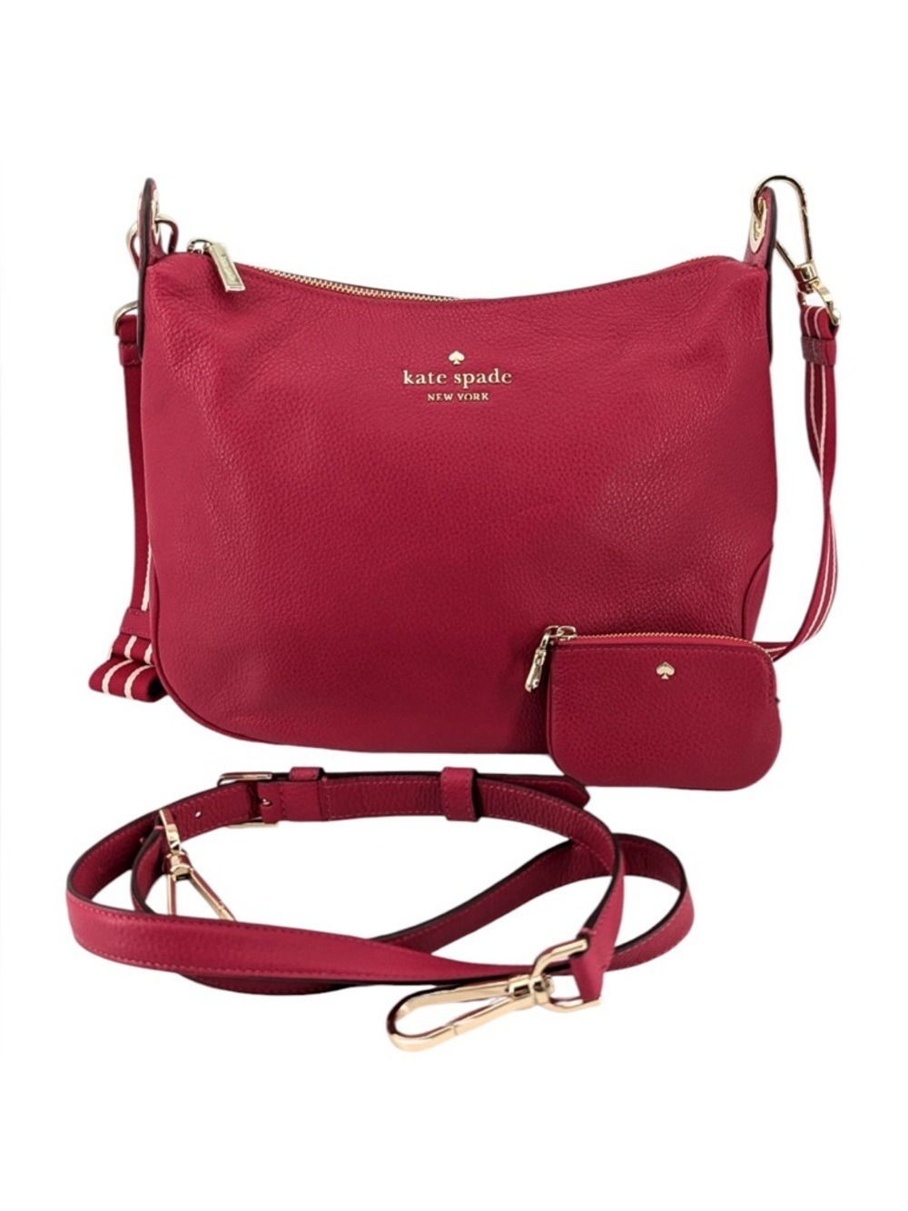 Kate Spade Large Pebbled Leather Crossbody Bag Dark Raspberry